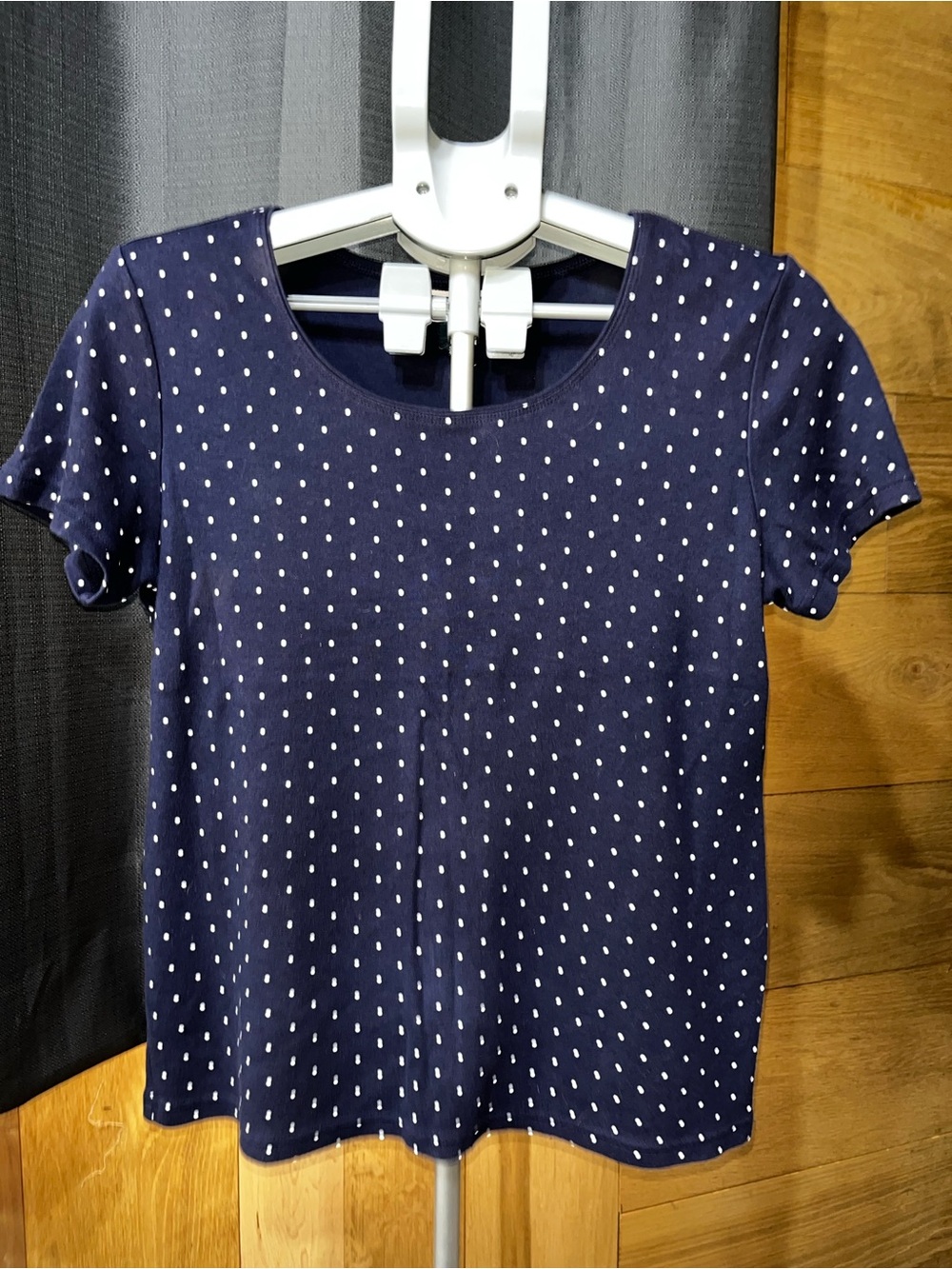 Karen Scott Navy Short Sleeve Polka Dot Tee